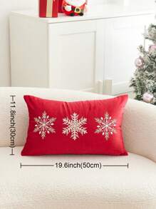 1 pièce Housse de coussin de Noël avec broderie flocon de neige rouge, pour la décoration intérieure, taie d'oreiller décorative de Noël, sans rembourrage inclus