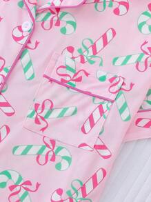 2件組女款睡衣套裝，蝴蝶結印花，女款居家服，春夏度假穿搭，短袖上衣與短褲套裝 - 粉色 - 查看 6