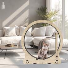 Cat Exercise Wheel - Indoor Cat Treadmill With Carpeted Running Track, Cat Exercise Wheel With Teaser Equipment, Safety Cat Treadmill With Locking Latch, Natural Wood, 39.4 "L X 13.2 "W X 41.3 "H - 自然的 - 查看 2