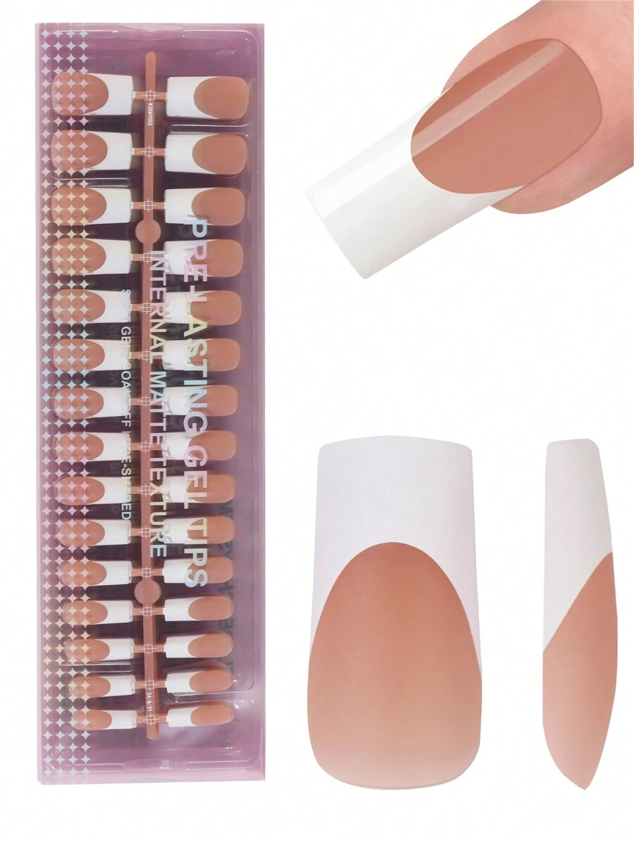 240 件矩形棕色和白色法式凝胶指甲贴，法式指甲贴胶，3 合 1 法式方形凝胶指甲贴，适用于 DIY 美甲，15 种尺寸适合女性指甲装饰 - 彩色 - 查看 1