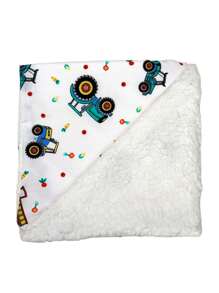 婴儿毯被子（0.75厘米X0.75厘米）婴儿毯内衬羊羔绒面料和印花男女通用女孩或男孩 - 農用車 - 查看 3