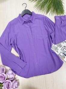 Women's Shirt In Beautiful Viscose Fabric - 淡紫色 - 查看 1