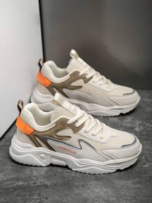 男士休闲高帮厚底运动鞋，学生厚底运动鞋，时尚百搭，秋冬 - 米色 - 查看 2