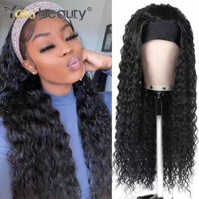 Synthetic Kinky Curly Headband Wig Long Deep Wave Afro Kinky Wigs With Headband For Women