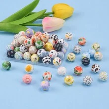 20 件 15 毫米印花硅胶珠 5 种图案混合套装、印花花卉设计、DIY 珠宝、项链、手链、钥匙扣、串珠笔散装工艺珠 - 多功能手工配件 - 15mm印刷矽膠珠子 - 查看 6