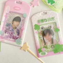 Four-Leaf Clover Strawberry Phpto Card Holder Can Put Student Card Holder Keychain,School Supplies,Back To School - Color - View 5