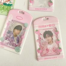 Four-Leaf Clover Strawberry Phpto Card Holder Can Put Student Card Holder Keychain,School Supplies,Back To School - Color - View 4