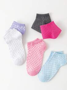 6双/套女士水钻格子镂空透气学生袜，适合学校日常使用 - 彩色 - 查看 3