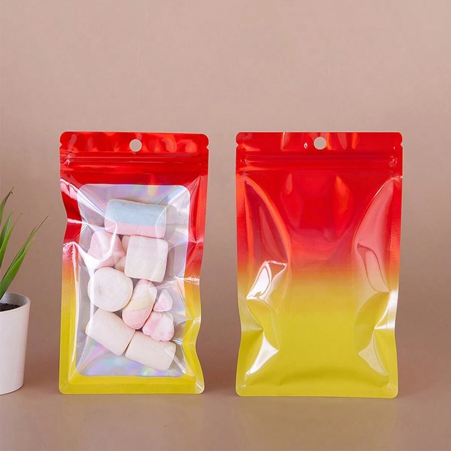 100pcs Ombre Iridescent Blue & Green Contrast Color Sealing Pouches, Cute Cartoon Jewelry Self-Sealing Bags, Snacks Food Packaging Bags, Scrunchie Plastic Bags, Unique Packaging Self-Seal Bags, Holiday Celebration Party Supplies, New Year, Valentine's Day Gift Bags