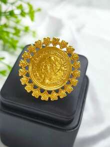 1 件时尚女士花朵镂空镀金戒指，适合迪拜、欧洲、非洲、新娘、婚礼派对、万圣节、感恩节、圣诞节、复活节等节日礼物，可调节尺寸珠宝 - 金黃色 - 查看 14