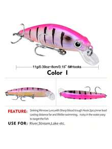 1 Pieza Señuelo De Pesca Artificial,Señuelos De Pesca Para Agua Dulce Con Señuelos De Plástico Blando, Señuelo De Pesca Suave Realista Con Anzuelo, Cebo Artificial De Pez Biológico Con Cola Oscilante, Lubina y Otros Peces, Duradero Y Resistente a La Corrosión, Ideal Para Pesca De Agua Dulce Y Salada, Pesca 1 pieza de señuelo de pesca artificial flotante duro de cebo para la pesca de bajo y lucio - Rosa - Ver 4