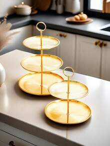 1 件 2/3 层不锈钢派对托盘 - 银色圆形盘子，适合蛋糕、水果、甜点和茶 - 理想的纸杯蛋糕架和自助餐服务器 - 彩色 - 查看 1