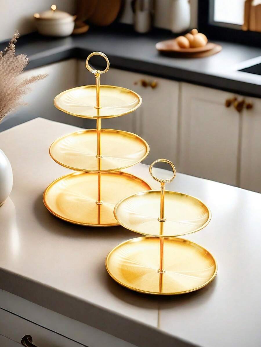 1 件 2/3 层不锈钢派对托盘 - 银色圆形盘子，适合蛋糕、水果、甜点和茶 - 理想的纸杯蛋糕架和自助餐服务器 - 彩色 - 查看 1