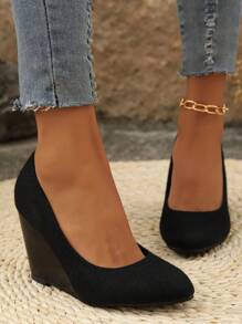 Women's Platform Heel Slip-On Dress Shoes, Fashion For Party, Wedding, Work Formal Occasions - Black - View 1