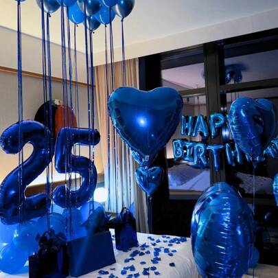 540 قطعة بالونات باللون الأزرق مكتوب عليها عبارة عيد ميلاد سعيد، بالونات رقمية من الرقائق البلورية بقطر 40 بوصة (تقريبًا 101.6 سم)، بالونات قلب زرقاء، بتلات وردة زرقاء مزيفة، مناسبة للرجال والنساء، لتزيين حفلات أعياد الميلاد، ديكور حفلة ذات موضوع باللون الأزرق