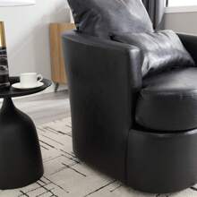 MoolSun Rotating Bucket Chair, Comfortable Circular Decorative Sofa Chair, Suitable For Living Rooms, 360 Degree Rotating Bucket Club Chair, Suitable For Leisure Armchairs In Daycare, Hotels, Bedrooms, Offices, And Lounges - (黑色PU) - 查看 5