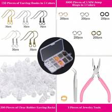 Kit para hacer ganchos de pendientes con 1350 piezas que incluye 200 tapones de oídos, 1000 anillos de salto, respaldos y pinzas de joyería, para hacer y reparar pendientes. - Multicolor - Ver 3