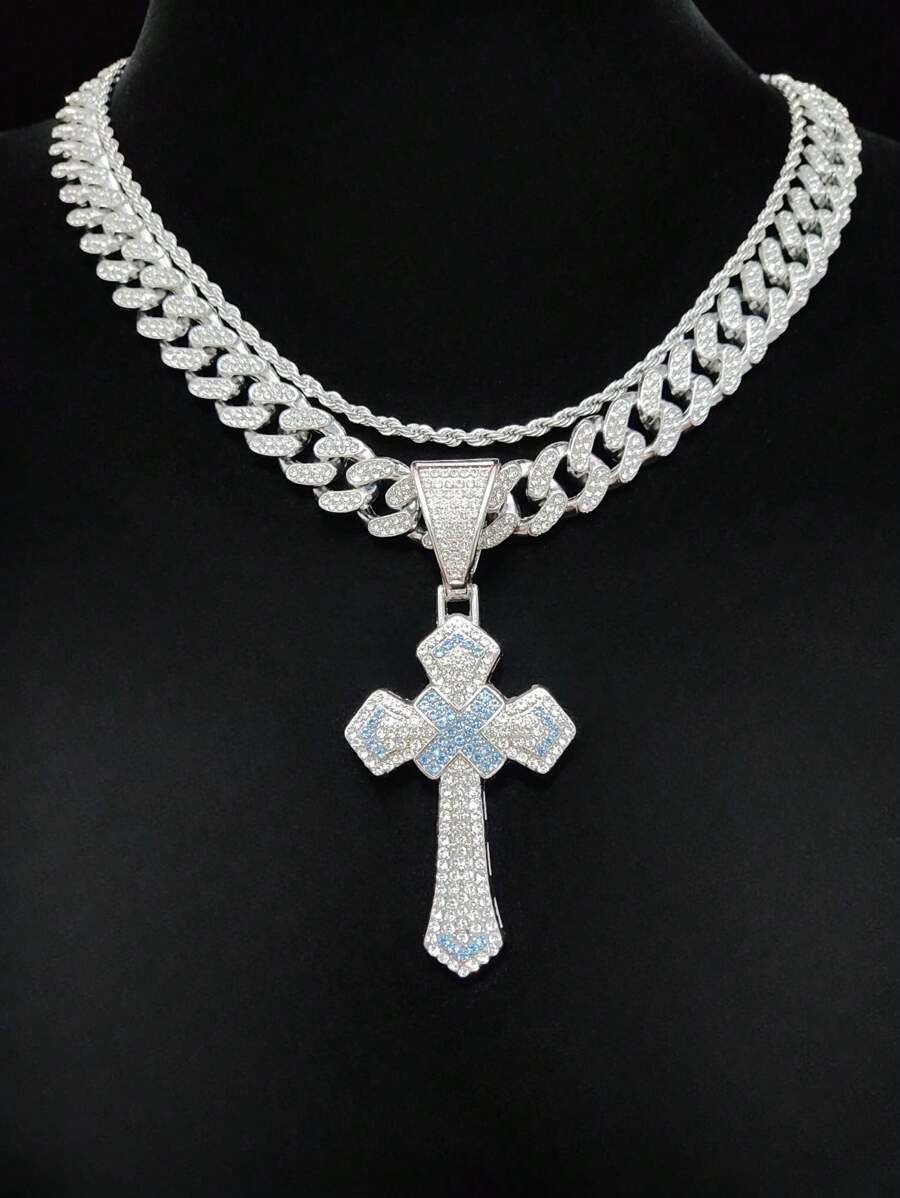 1 件时尚创意男女通用嘻哈吊坠项链，朋克摇滚项链适合派对或日常佩戴，2 种链条款式可选 - 銀色 - 查看 1