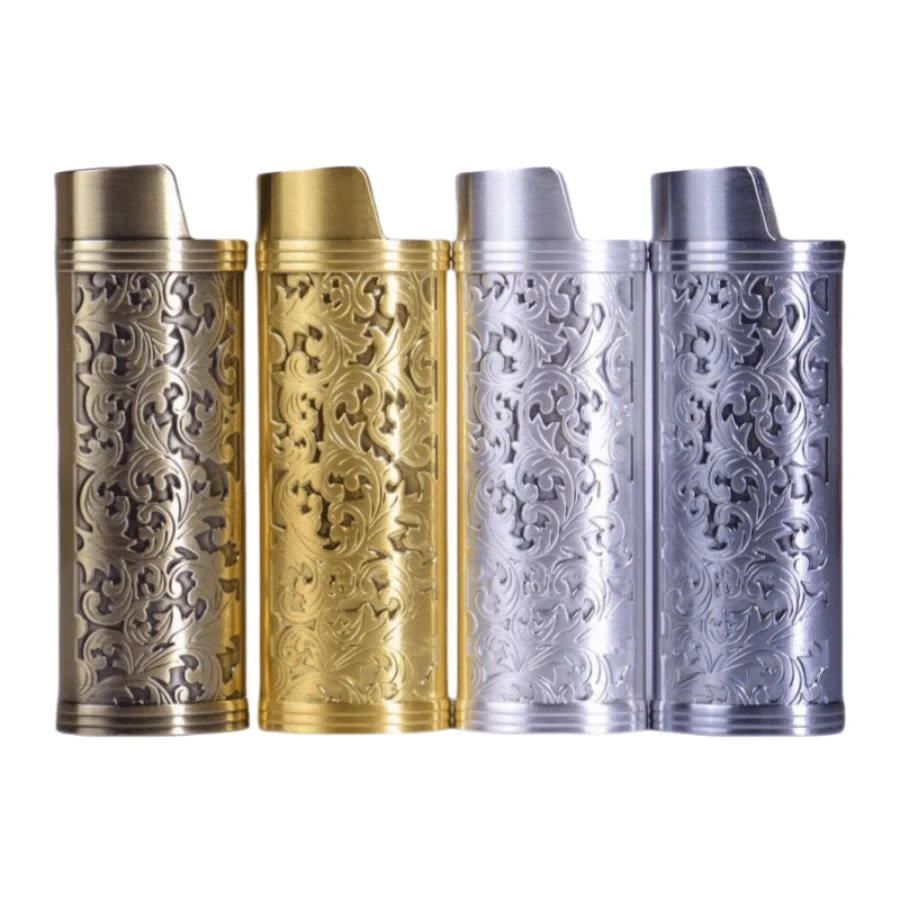 1 个复古花卉浮雕金属打火机盒，兼容 BIC-J6 型号打火机，时尚耐用的打火机盒。（不含打火机） - 彩色 - 查看 1