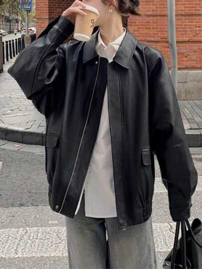 Chaqueta de estilo vintage americano, abrigo de motociclista para mujer, para otoño e invierno