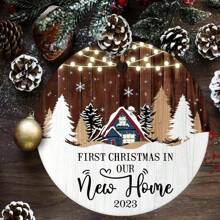 自定义文字新家第一个圣诞节装饰品 2024，乔迁礼物，新家第一个圣诞节，陶瓷装饰品圣诞树装饰 - 軍綠色 - 查看 3