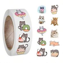 500Pcs Cat Stickers Roll Vinyl Stickers For Scrapbook Journaling Laptop Bumper Skateboard Water Bottles Computer Phone Cartoon Anime - Multicolor - View 1