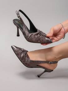 Giày cao gót mũi nhọn thắt nút trang trí cho nữ, thời trang gợi cảm và thanh lịch cho ngày lễ tình nhân - Màu xám đen - Xem 6