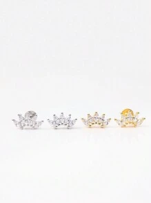 1pc 16G Gold Tiny Crown/Leaf Internally Threaded Labret | 925 Sterling Silver Hypoallergenic Stud Earrings | Cartilage Helix Stud | Flat Back Labret Stud | For Women And Men Daily Wear | Sold As 1 Piece (Not 1 Pair) - Multicolor - View 4