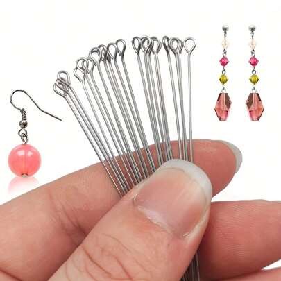 200pcs/Pack Stainless Steel Nine-Pin Needle, About 20-70MM Long, Bendable Eye Pins For DIY Bracelets, Necklaces, Earrings, Hairpins, Jewelry, Handmade Material Accessories