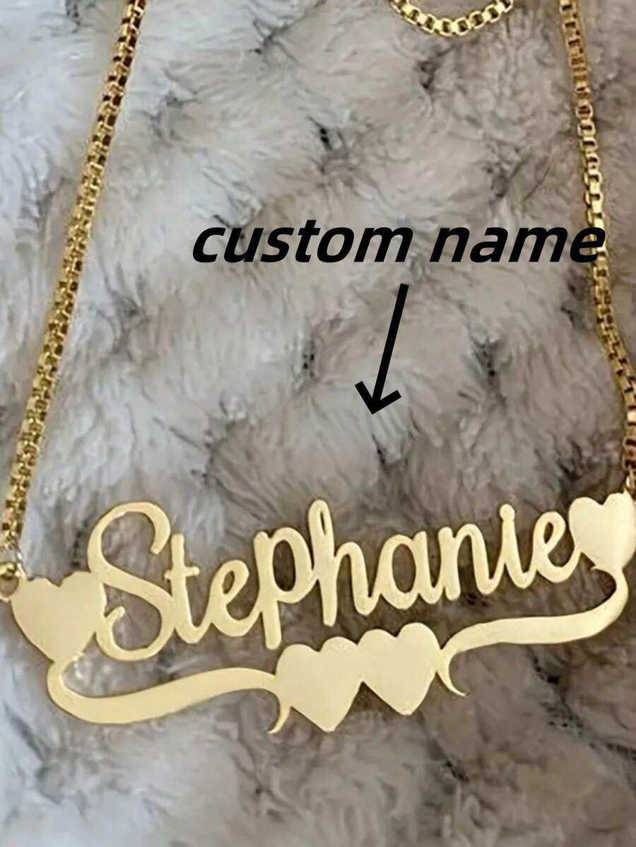 1 件金银定制爱情浪漫个性化英文字体名字项链可调节颈链珠宝情人节礼物（仅限英文）