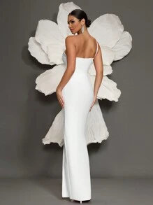 手工串珠单肩针织绷带紧身连衣裙，优雅适合家庭聚会、派对和晚会