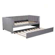 MISSUNNY Twin Size Upholstered Daybed With Ergonomic Design Backrest And Trundle, Gray - 灰色 - 查看 7
