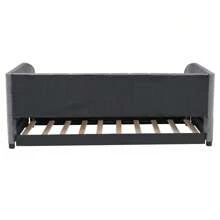 MISSUNNY Twin Size Upholstered Daybed With Ergonomic Design Backrest And Trundle, Gray - 灰色 - 查看 8