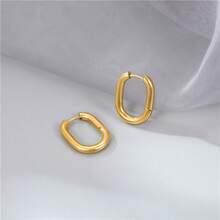 1 Cặp bông tai thép không gỉ mạ vàng 18K hình bầu dục trơn, phong cách thanh lịch cổ điển phù hợp để phụ nữ đeo hàng ngày - bông tai - Xem 6