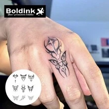 Boldink Công nghệ hình xăm không vĩnh viễn, Thiết kế lấy cảm hứng từ bướm, Không thấm nước và chân thực, Dễ sử dụng và áp dụng, Kéo dài 1-2 tuần, Thích hợp cho người mới bắt đầu, Hiệu ứng hình xăm chân thực, Hình xăm tạm thời bền và tối giản - màu đen - Xem 2