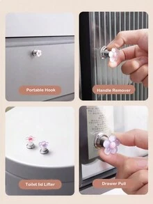 1pc/2pcs Nút bồn cầu hình hoa Nút van xả bồn cầu, Làm móng tay cho phụ nữ, Thiết bị hỗ trợ đa năng hình hoa độc đáo cho bồn cầu, phòng tắm, tủ và tay nắm ngăn kéo có keo dán hai mặt, Nút bồn cầu, Dụng cụ nhấn bồn cầu - Nhiều màu - Xem 8