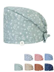 1pc Women's Premium Butterfly Print Tie Design Nurse Cap/Hat, With Elastic Strap At Back, Mask Strap Hook On Side, Suitable For Doctors, Nurses, Hospital, Beauty Salon And Veterinary Staff Use