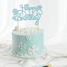 1Pc Snowflake Happy Birthday Cake Topper Glitter Winter Frozen Theme Cake Pick For Snowflake Happy Birthday Theme Christmas Birthday Theme Party
