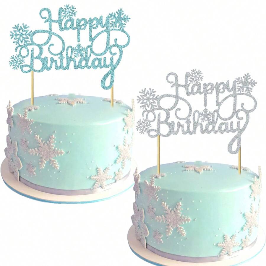 1Pc Snowflake Happy Birthday Cake Topper Glitter Winter Frozen Theme Cake Pick For Snowflake Happy Birthday Theme Christmas Birthday Theme Party