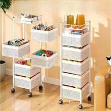 Drehbarer multifunktionaler Aufbewahrungsständer, stehender mehrstöckiger Haushaltsküchen-Snack-Rollwagen, Obst- und Gemüsekorb Organizer