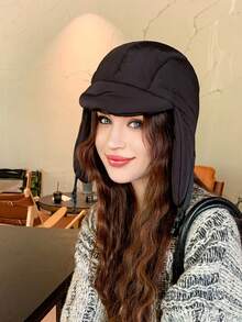 1 件女式冬季纯色防风护耳飞行员帽，温暖，休闲，优雅，复古，街头服饰，多功能，适合户外、散步、滑雪、骑自行车、旅行、派对、日常使用 - MM1588 - 查看 1