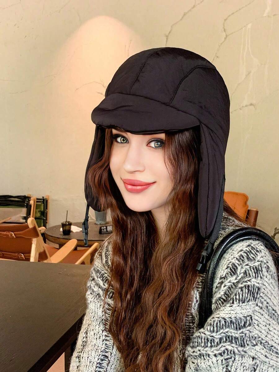 1 件女式冬季纯色防风护耳飞行员帽，温暖，休闲，优雅，复古，街头服饰，多功能，适合户外、散步、滑雪、骑自行车、旅行、派对、日常使用 - MM1588 - 查看 1