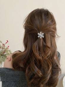 6/10/20个装女士银色雪花仿珍珠发夹 冬季发饰 水钻小爪夹 刘海夹 甜美优雅日常佩戴发夹，雪花发饰，新年必备发爪发夹，圣诞节，派对造型 - 銀色 - 查看 6