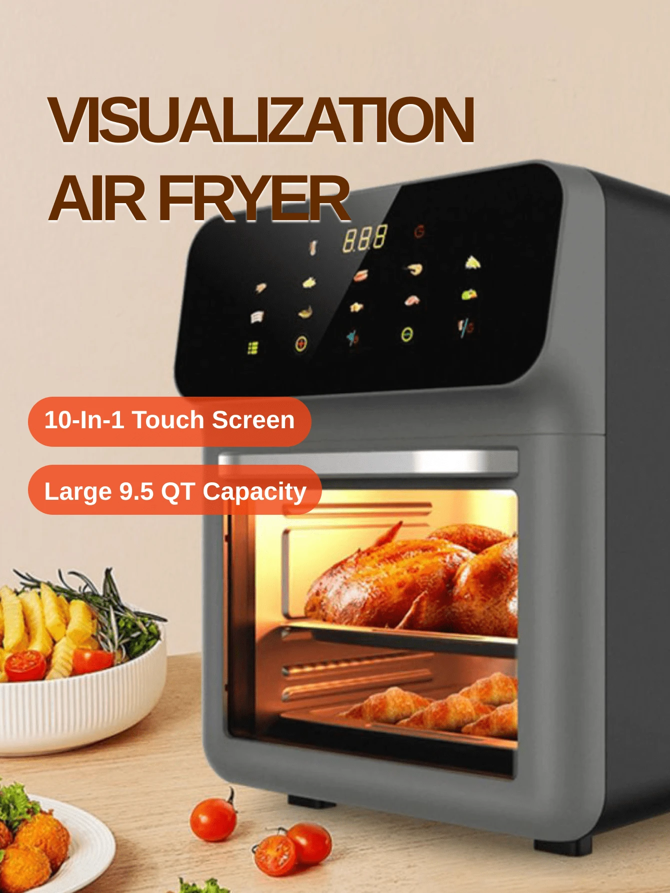 9.5Quarts Food Essentials And Family Helpers Smart Air Fryer OilFree