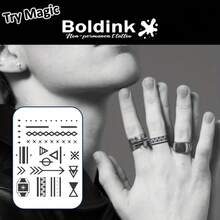 Boldink Non-Permanent Tattoo Technique With Beautiful Geometric Line, Arrow And Other Patterns. Men's Hand Tattoo Sticker, Realistic And Waterproof, Lasts 1-2 Weeks With Real Tattoo Effects. No Commitment, Easy To Apply, Very Cool. - Black - View 3