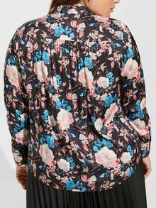 Plus Size Women Floral Allover Print Long Sleeve Shirt, Elegant For Autumn