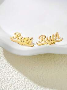 1 件金色优雅可爱的银色款式，定制一对个性化名字耳环，不锈钢可爱爱心蝴蝶结名字耳环，女士时尚耳环，语言仅限于英文字母母亲节礼物感恩节圣诞节 - 彩色 - 查看 6