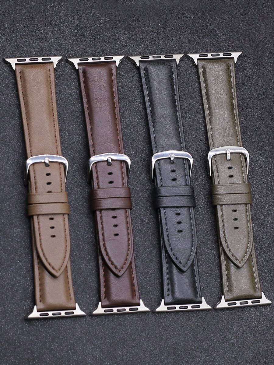 1 dây đeo bằng da bê mới tương thích với Apple Watch Series 10/9/8/7/6/5/4/3/SE/Ultra, dây đeo bằng da thời trang dành cho nam và nữ, mềm mại và thoải mái, thích hợp làm quà tặng ngày lễ cho đồng hồ thông minh - Màu xanh lá cây đậm - Xem 1