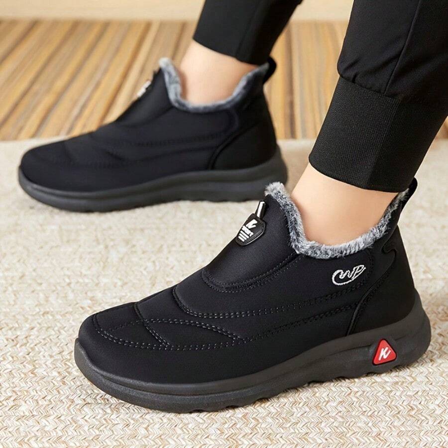 Winter New Arrival Men Casual Shoes, Plush Lining Warm And Anti-Slip Thick Sole, Soft Leather Waterproof - Black - View 1