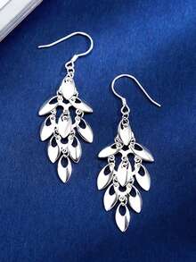 1 对 S925 纯银镂空椭圆形吊坠耳环，全新奢华个性化小众设计椭圆形流苏耳环，精美女士礼物 - 橢圓 - 查看 4